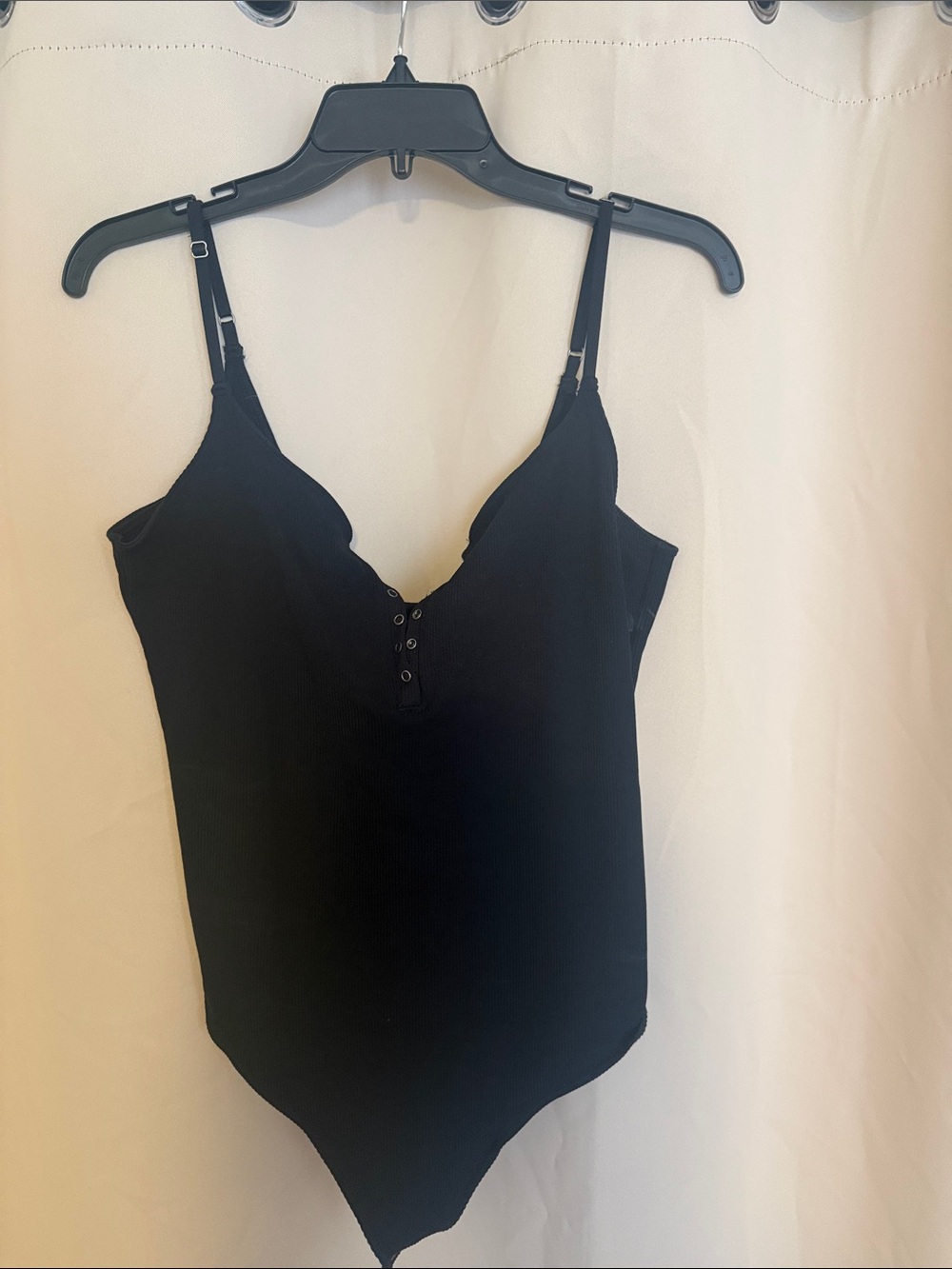 Abercrombie & Fitch Black Ribbed V-Neck Snap Bodysuit